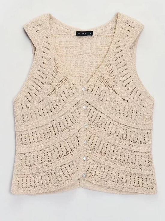 Massimo Dutti Sweaters - Massimo Dutti Cream Crochet Button-Front Sweater Vest